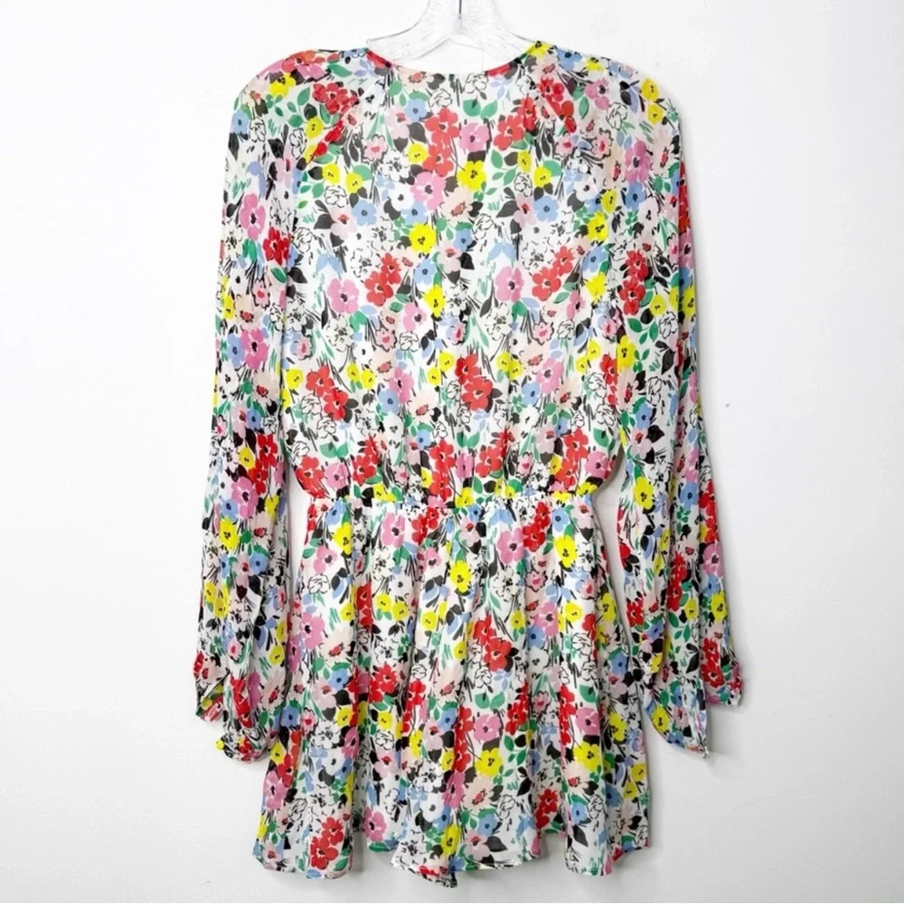 YUMI KIM | Naomi Romper in White Juniper‎ V-Neck Long Sleeve Floral Print Sz. XS